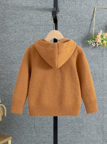 Young Boy Star Pattern Hooded Cardigan - Khaki - View 2