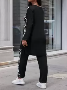 EURMUSE Plus Letter Graphic Tee & Sweatpants - Black and White - View 2