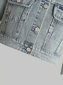 Tween Girl Flap Detail Denim Jacket - Light Wash - View 3