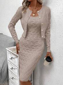 EMERY ROSE Einfarbig Knopf vorne, Cardigan mit & Pulloverkleid mit