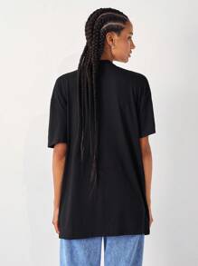 SHEIN Unity Áo thun Lá thư Giải trí - màu đen - Xem 2