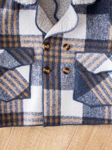 男嬰羊絨領口雙排釦毛絨內襯格紋花呢外套 - 彩色 - 查看 3