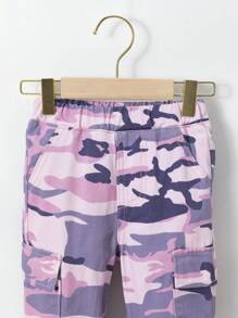 Bebé niña Jeans con estampado de camuflaje con bolsillo con solapa - Rosa - Ver 7