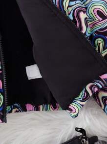 SHEIN Young Girl Marble Print Teddy Lined Zip Up Padded Coat