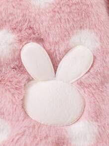 SHEIN Đứa bé gái In vết tròn Polka Thỏ Đã vá Thiết kế tai 3D áo có mũ Lông cừu áo - Hồng - Xem 3