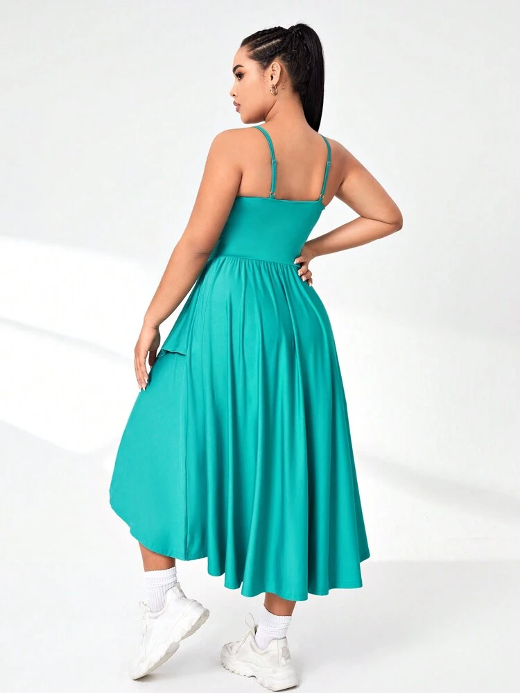 Plus Solid High Low Hem Cami Sports Dress