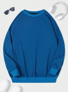 RueChic Men Solid Drop Shoulder Sweatshirt - Blue - View 1
