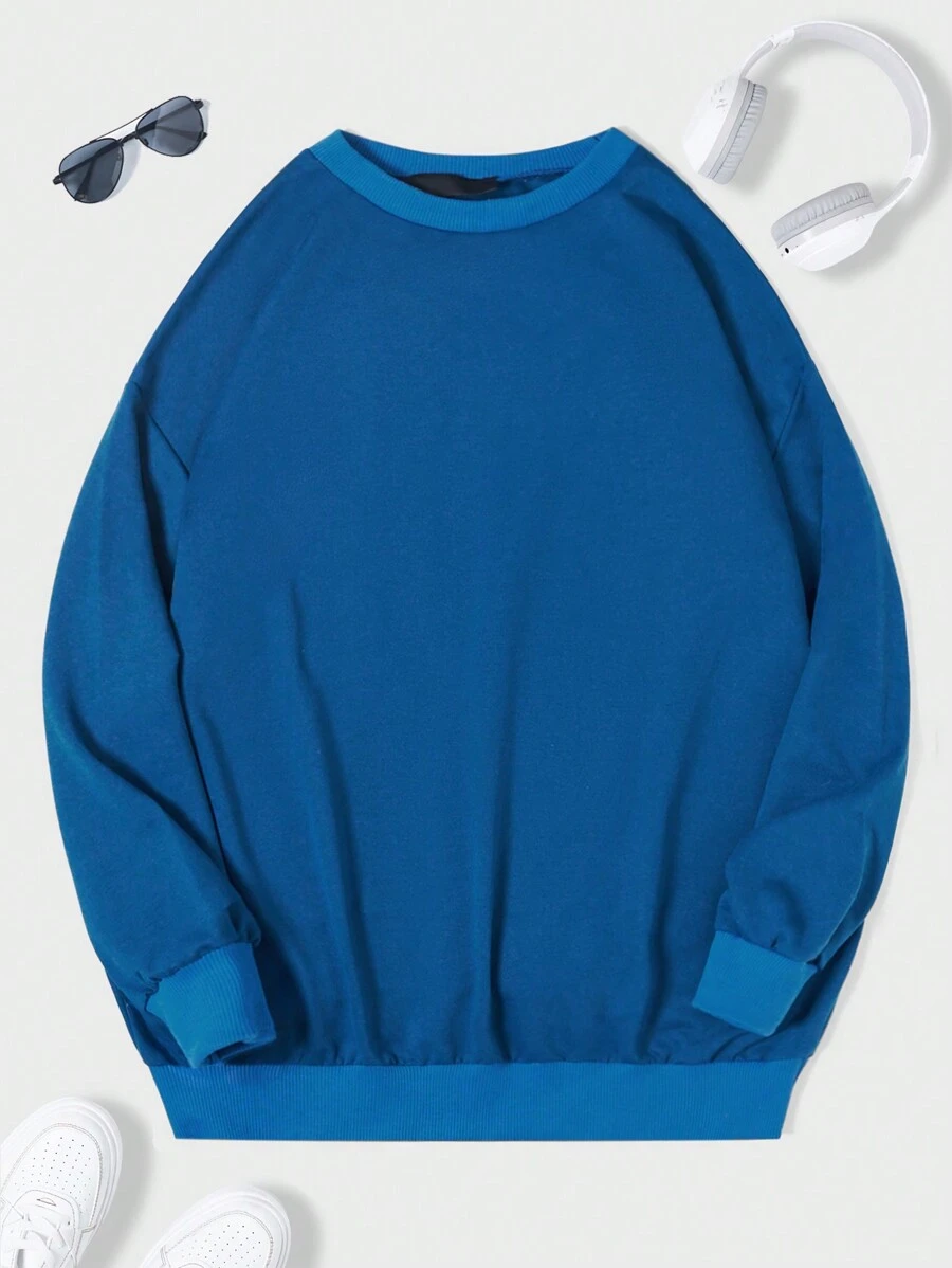 RueChic Men Solid Drop Shoulder Sweatshirt - Blue - View 1