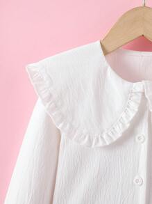 SHEIN Young Girl Statement Collar Frill Trim Button Front Shirt - White - View 4