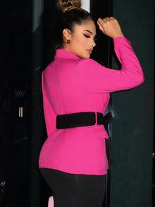 SHEIN Essnce 西裝領腰帶西裝外套 - 玫紅色 - 查看 3