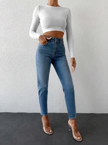 EURMUSE 98%Cotton High Waist Cat Scratch Skinny Jeans - Blue - View 3