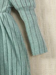 SHEIN 女小童高領羊腿袖洋裝附包 - 綠色 - 查看 4