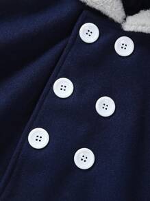 SHEIN 男嬰雙排釦毛茸邊披肩連帽花呢外套 - 藏蓝色 - 查看 3