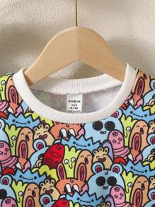Bebé niño Sudadera con estampado de dibujos animados - Multicolor - Ver 3