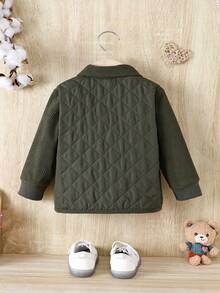 Baby Boy Flap Detail Button Front Quilted Coat Without Tee - Army Green - View 2