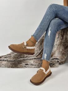 女性秋天&冬天長毛絨拖鞋,平底樂福鞋,穆勒鞋&洞洞鞋 - 棕色 - 查看 6