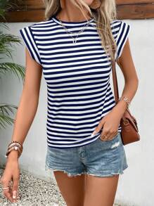 SHEIN Frenchy Camiseta con estampado de rayas de manga murciélago