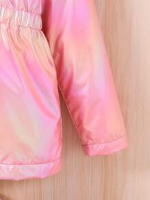 SHEIN Tween Girl Holographic Teddy Lined Hooded Coat - Pink - View 5