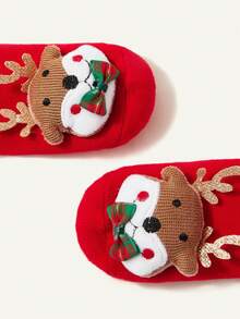 SHEIN 聖誕節毛絨飾品大紅色3對襪子套裝 - 紅色 - 查看 6