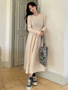 Dazy Star Solid A-line Dress - White - View 3