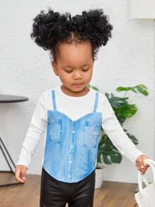 SHEIN Baby Girl 1pc Button Front Tee - Blue - View 1