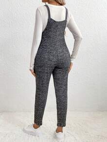 SHEIN Maternity Marled Knit Overalls Without Tee - Dark Grey - View 2