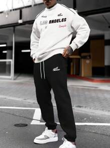 Manfinity EMRG Men Letter Graphic Sweatshirt & Drawstring Waist Sweatpants - White - View 1