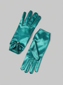 SHEIN Belle 1pair Rhinestone Decor Pleated Evening Short Gloves - Dark Green - View 7