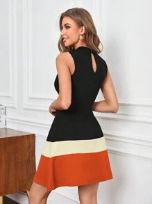 SHEIN Privé Colorblock Mock Neck Dress - Orange - View 2