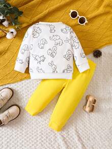 男孩嬰兒卡通圖案T恤和褲子 - 彩色 - 查看 2