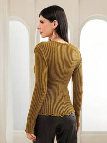 Modelyn 毛边罗纹针织套头衫，秋冬款 - 薑色 - 查看 2