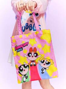 The Powerpuff Girls | ROMWE Túi tote màu hồng dành cho nữ đến trường, Quà tặng giáo viên Món quà lý tưởng, Ý tưởng quà tặng cảm ơn, Quà tặng đánh giá cao, Túi quà tặng có chữ lồng, Tái sử dụng, Túi giáo viên, Túi đi học ngày lễ, Nhà giáo dục, Quà tặng phù dâu lý tưởng cho mẹ - Nhiều màu - Xem 1