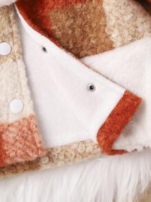 Bebé niña Abrigo con patrón de cuadros con doble bolsillo con diseño de oreja 3D con capucha con forro teddy - Rosa - Ver 7