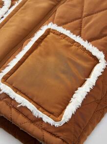 男嬰羊絨領口毛絨面板絎縫外套 - 咖啡棕 - 查看 4