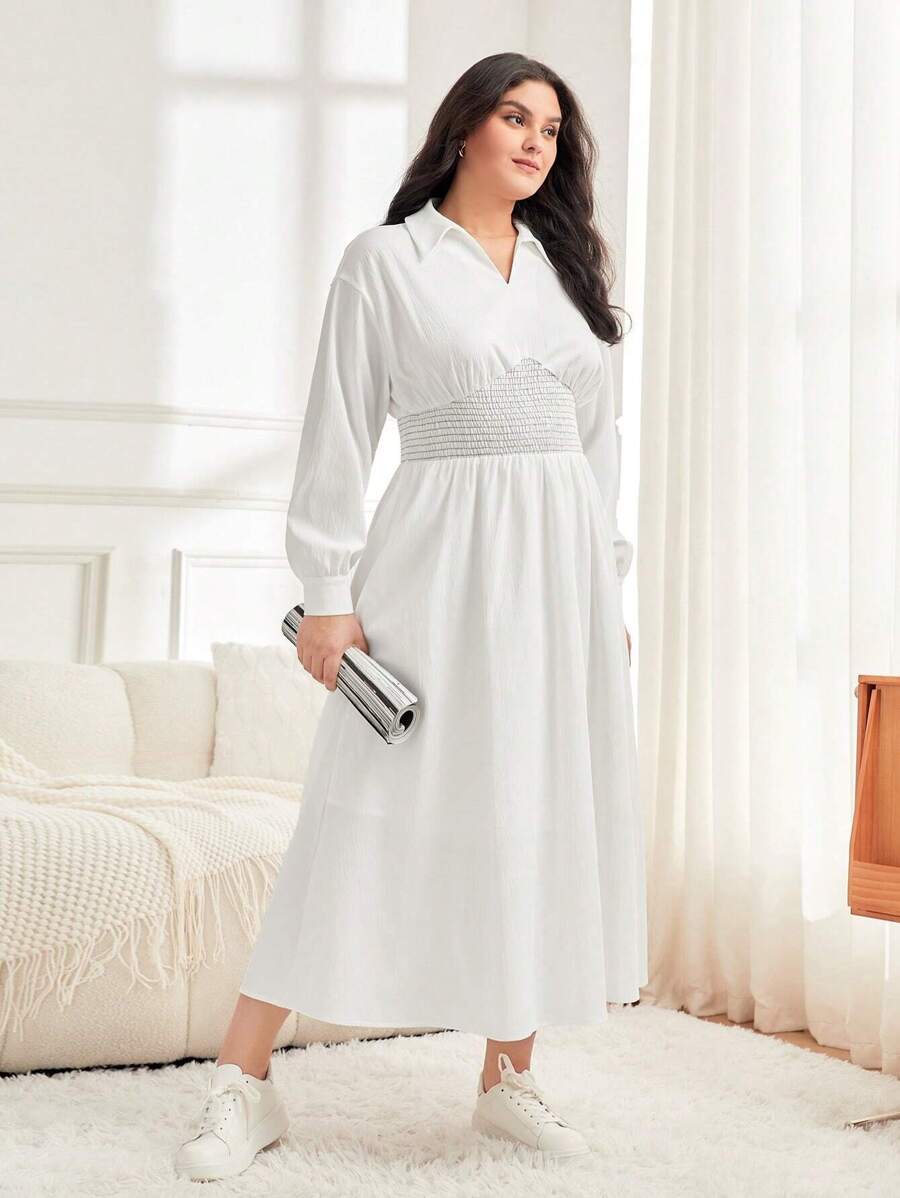 Mulvari Plus Solid Lantern Sleeve Dress - White - View 1
