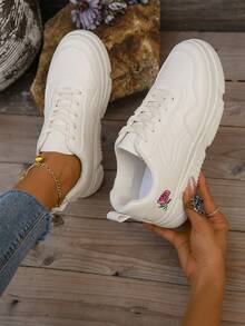 女士厚底鞋ins风轻薄透气内增高运动鞋秋季白底跑步鞋百搭时尚新款运动鞋平底休闲pu皮防震轻便舒适秋冬 - 米色 - 查看 2