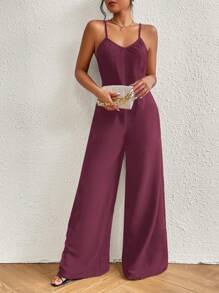 SHEIN VCAY Dual Pocket Wide Leg Cami Jumpsuit - Purple - View 3