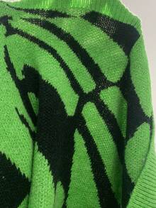 SHEIN Essnce 幾何圖案落肩袖開襟衫 - 綠色 - 查看 4