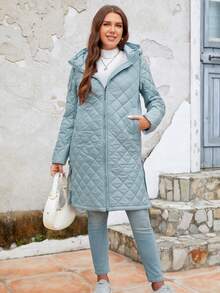 GASMAN Zip Up Hooded Quilted Coat - Blue - View 3