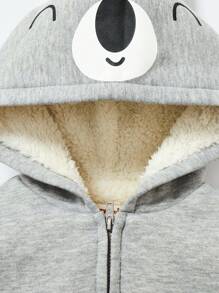 Cozy Pixies Đứa bé trai Đồ họa Hoạt hình Thiết kế tai 3D áo có mũ Lót Teddy Áo khoác - Xám - Xem 4