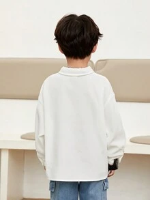 SHEIN Toddler Boys' Casual Loose Fit Preppy Style Long Sleeve Shirt With Tie Set - White - View 3