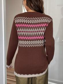 Muchica Mẫu Geo Nút phía trước Áo len - Nhiều màu - Xem 2