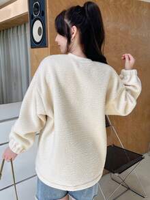 DAZY Solid Drop Shoulder Oversized Sweatshirt - White - View 8