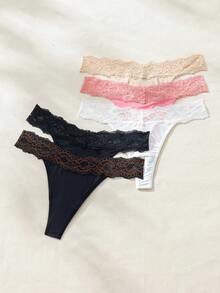 SHEIN 5 Piezas Tanga De Encaje Para Mujer Con Parches - Multicolor - Ver 4