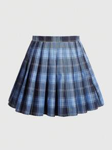 ROMWE J-Fashion Plaid Print Pleated Skirt, School
