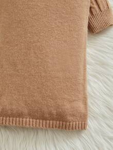 SHEIN 女大童高領麻花編織套頭毛衣&吊帶毛衣洋裝 - 卡其色 - 查看 4