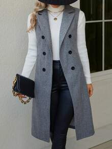 SHEIN Frenchy Đôi ngực Cổ bẻ Đôi ngực Áo khoác vest - Xám - Xem 6