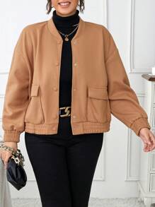 Calvaya Plus Flap Pocket Drop Shoulder Overcoat - Camel - View 3