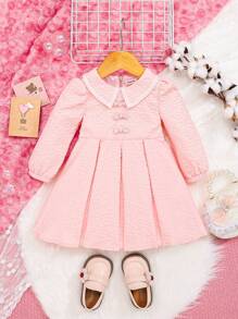 SHEIN Da Ragazze Neonati Abiti collo di Peter Pan dettagli pieghettati dettagli plissettato - Rosa - Visualizzare 1