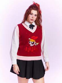 The Powerpuff Girls | ROMWE Hơn Phim hoạt hình và chữ cái Mẫu Áo len vest - Nhiều màu - Xem 5